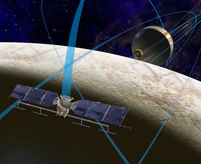 Artist's concept of the Europa Clipper mission. Illustration: Michael Carroll, NASA/JPL-Caltec, europa.nasa.gov